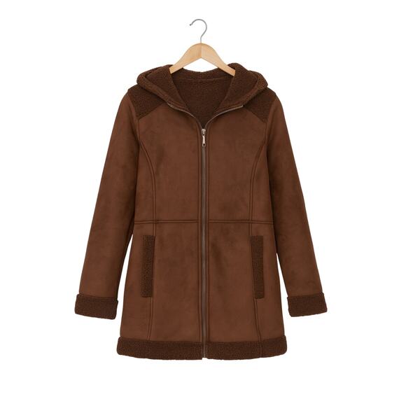 Koolaburra by UGG Faux Suede Hooded Coat w/ Sherpa Trim – NEW Size Small - Picture 2 of 2